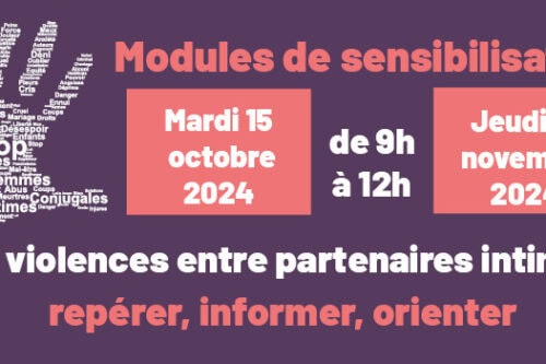 Modules de sensibilisation « violences entre partenaires intimes : repérer, informer et orienter » 15 octobre-21 novembre