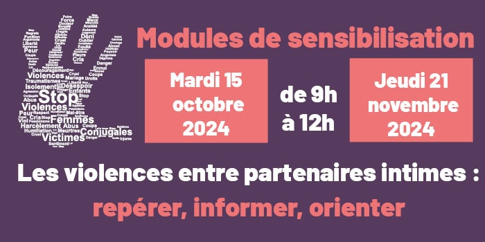Modules de sensibilisation « violences entre partenaires intimes : repérer, informer et orienter » 15 octobre-21 novembre