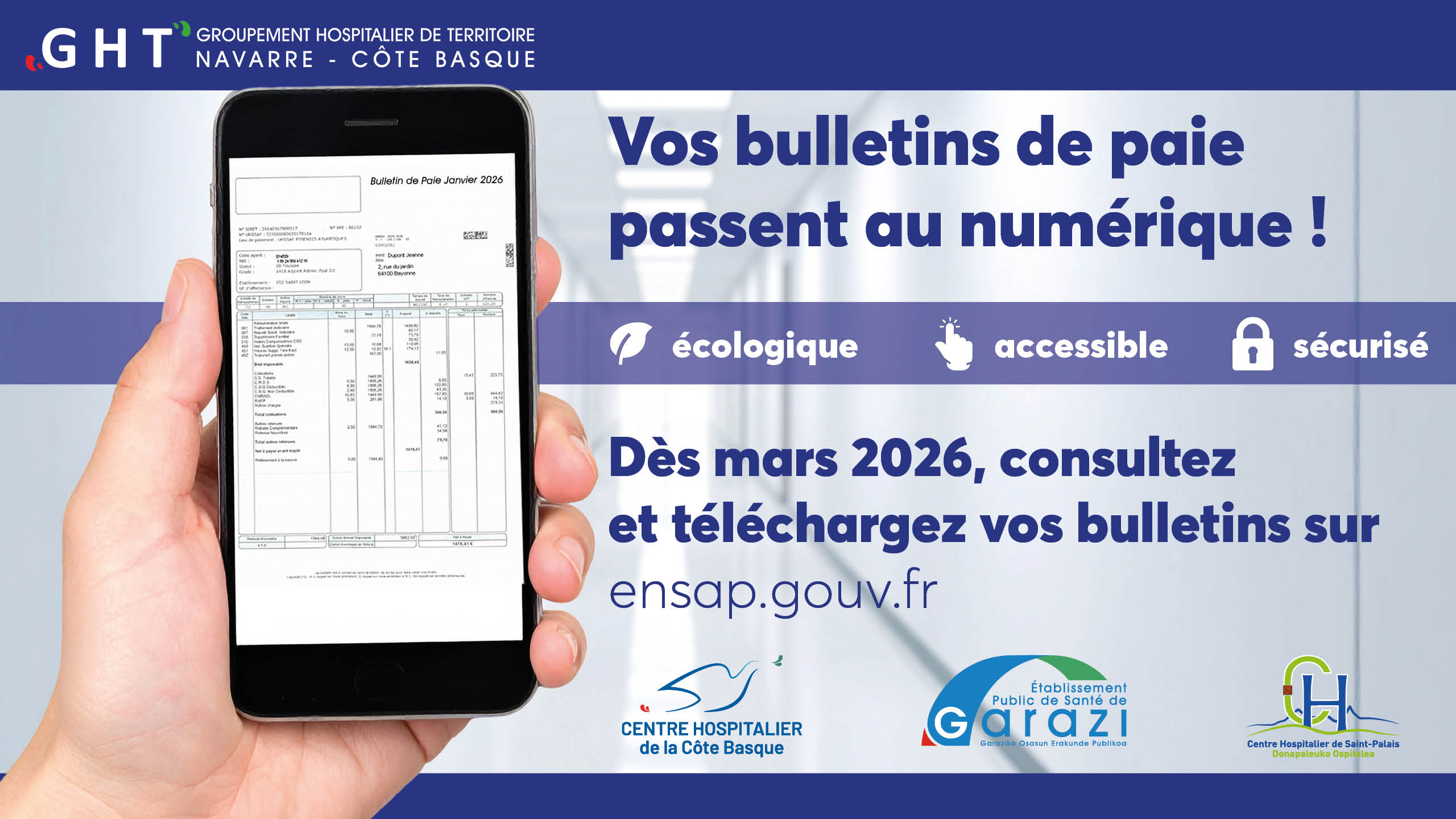 Dématérialisation des bulletins de salaire sur l’Espace Numérique Sécurisé de l’Agent Public (ENSAP) à compter de mars 2026