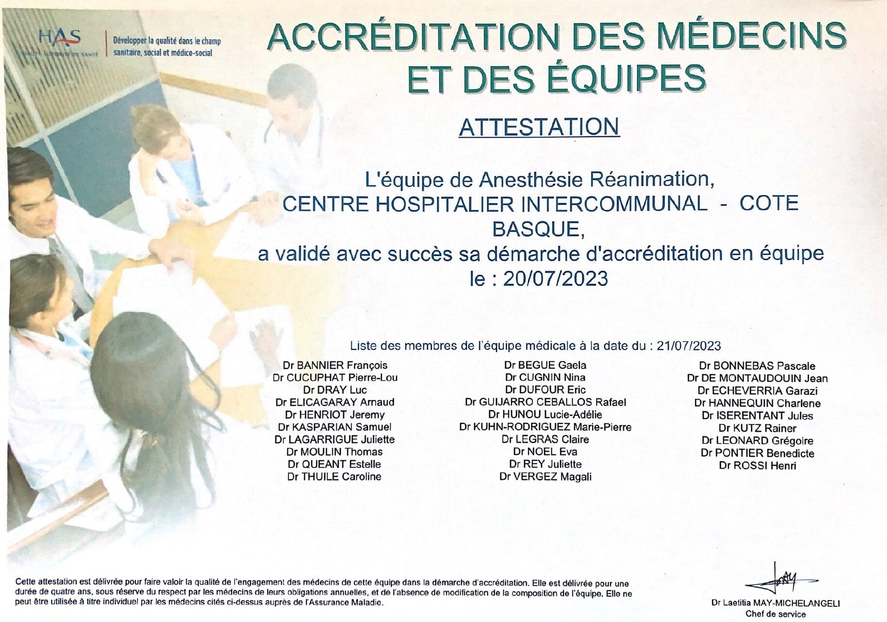 Anesthésie : l’équipe médicale certifiée par la Haute Autorité de Santé