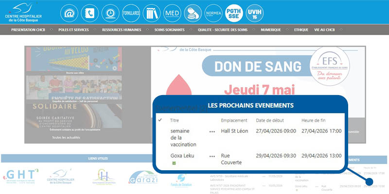 Le calendrier des événements du GHT est sur Intranet